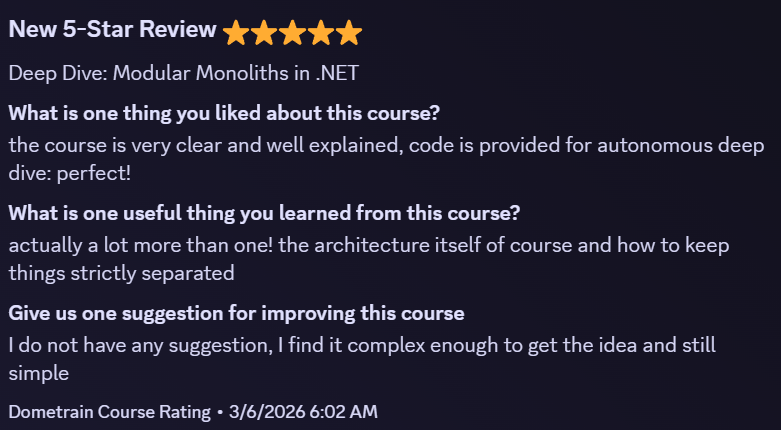 Student review of Deep Dive - Modular Monoliths in .NET